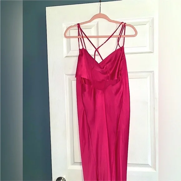 💖 ZARA Bloggers Fav Satin Draped-Neck Midi/Maxi Dress. Size LG. Excellent Cond! - Picture 14 of 16